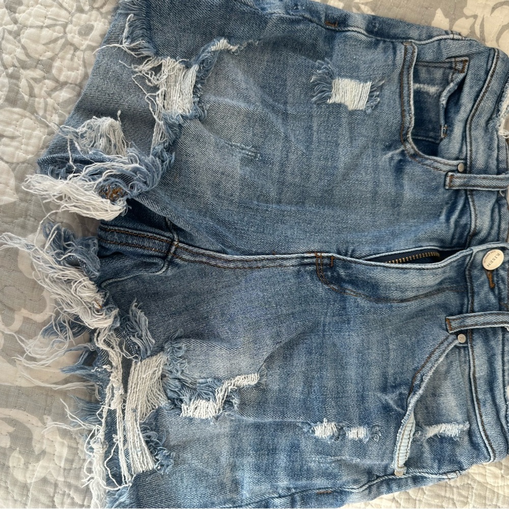 High Waist Distressed Denim Shorts